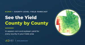 Intelinair County-Level Yield Forecast blog header with a county-level corn yield map of the Corn Belt